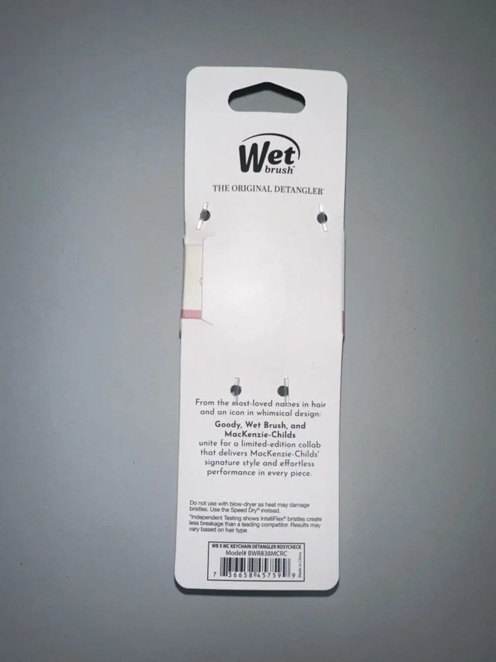 Wet brush x Mackenzie-Childs Keychain Detangler Brush White Pink Rosy Check